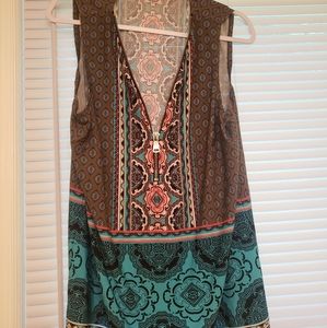 Multicolored Patterned Zip Blouse - size XL